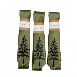 NEW CINDER + SALT pine trees skinny tie in olive